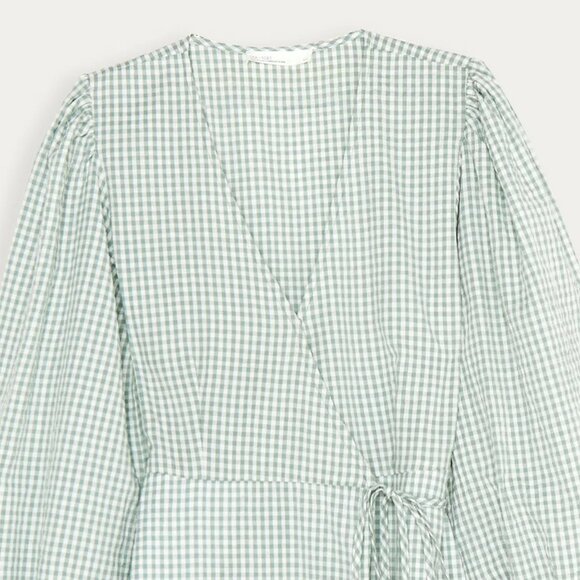OAK + FORT, Green Gingham Wrap Dress, Small - Picture 3 of 7
